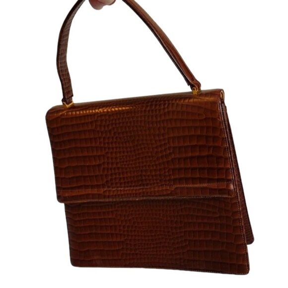 Vintage Classic Bag by Camel, Cognac Brown Faux Alligator Skin Finish - Picture 12 of 12